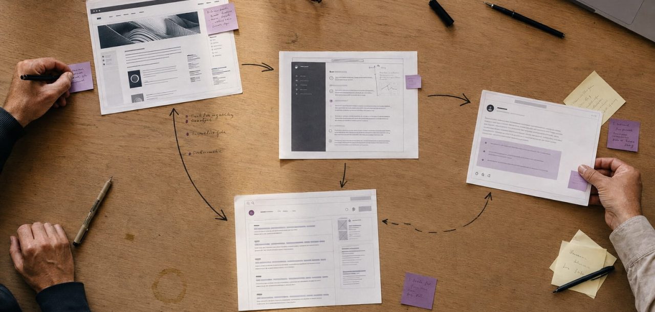 Strategy table showing information moving between a website, AI answer, shared conversation and search results.