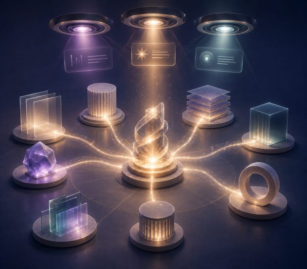 Editorial illustration representing AI Citation Building and Digital PR, where independent editorial mentions and authoritative industry sources build lasting digital authority that increases AI confidence in citing and recommending a business.